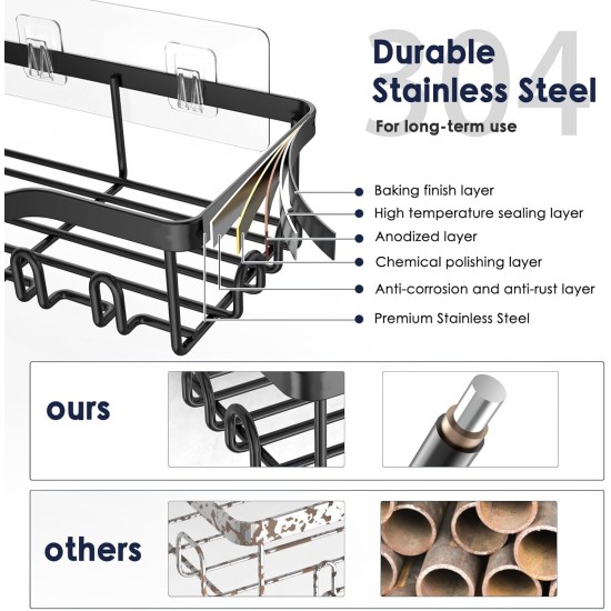 Dusch-Caddy, selbstklebender Dusch-Organizer, 7er-Pack, rostfreie Edelstahl-Badezimmerregale, großes Fassungsvermögen, ohne Bohren, Aufbewahrungszubehör mit Seifenschale, Zahnbürstenhalter und 24 Haken, Heimdekoration Dusch-Caddy, selbstklebender Dusch-Organizer, 7er-Pack, rostfreie Edelstahl-Badezimmerregale, großes Fassungsvermögen, ohne Bohren, Aufbewahrungszubehör mit Seifenschale, Zahnbürstenhalter und 24 Haken, Heimdekoration