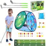 AOSITE Kleinkind-Golfset, 5-in-1-Klebe-Golfspielspielzeug für Kinder mit 3 Golfschlägern, Putting-Matte, 4-seitigem Chipping-Netz, Golfsport für Kinder, Indoor-Outdoor-Spielzeug, Kinder-Golfset, Aktivitätsparty, Geburtstagsgeschenk ab 3 Jahren