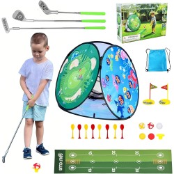AOSITE Kleinkind-Golfset, 5-in-1-Klebe-Golfspielspielzeug für Kinder mit 3 Golfschlägern, Putting-Matte, 4-seitigem Chipping-Netz, Golfsport für Kinder, Indoor-Outdoor-Spielzeug, Kinder-Golfset, Aktivitätsparty, Geburtstagsgeschenk ab 3 Jahren