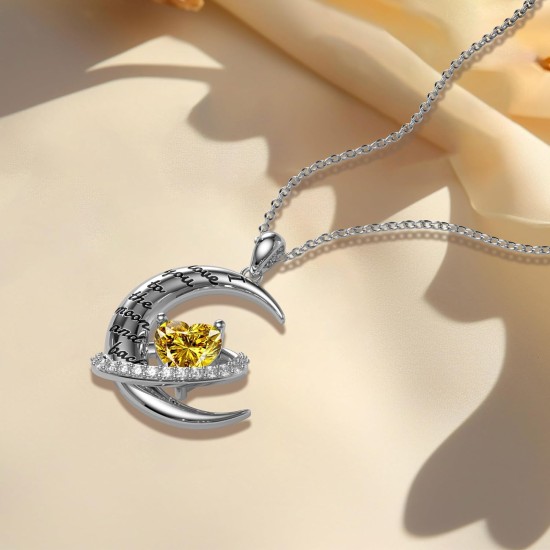 Distanz-Valentinstagsgeschenk „I Love You to The Moon and Back“-Halskette für Frauen, S925-Sterlingsilber-Herz-Geburtsstein-Halskette „Forever Love“, Jubiläums-Geburtstags-Schmuckgeschenke für ihre Ehefrau