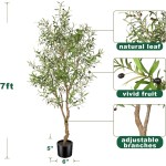 7 Fuß künstlicher Olivenbaum – gefälschter eingetopfter Olivenbaum aus Seide mit Pflanzgefäß, natürliche Olivenzweige und realistische Blätter, künstlicher Baum für Zuhause, Haus, Büro, Dekoration im Innenbereich