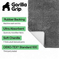 GORILLA GRIP Badvorleger, dickes, weiches, saugfähiges Chenille, schnell trocknende Mikrofasermatten, waschbare Duschbodenteppiche mit Gummirückseite, in den USA entworfene Badezimmer-Badematte, Heimdekorationszubehör, 24 x 17, Grau