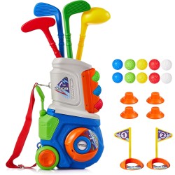 PJG Golf-Set für Kleinkinder, Kunststoff-Golfschläger für Kinder im Alter von 1 2 3 4 5 Jahren mit 4 Golfschlägern und 10 Bällen, Golfspielzeug für Kleinkinder im Innen- und Außenbereich mit Wagen für Jungen und Mädchen zum Geburtstag (blau)