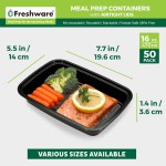 Freshware Meal-Prep-Behälter [50er-Pack] Frischhaltedosen mit 1 Fach und Deckel, Bento-Box, BPA-frei, stapelbar, mikrowellen-/spülmaschinen-/gefriergeeignet (16 oz)