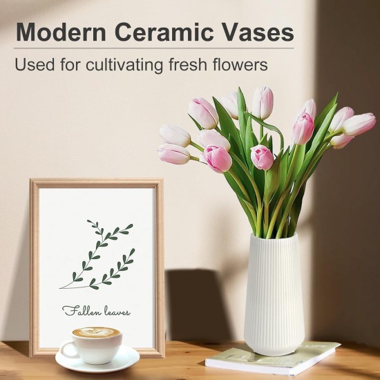 Weiße Keramikvase, GUKJOB, kleine süße Blumenvase für Pampasgras, Zuhause, Wohnzimmer, Esstisch, Bauernhaus, Bürodekoration, Schlafzimmer, Tisch und Küchenregal (weiß)