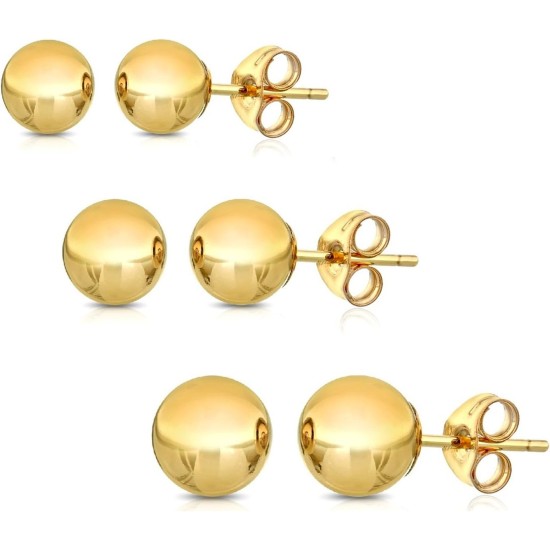 Kugel-Ohrstecker aus 14-karätigem Gold (3er-Pack), 3 mm, 4 mm und 5 mm – wählen Sie eine Farbe