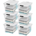 IRIS USA 6er-Pack 54 Quart stapelbare Aufbewahrungsbehälter mit Deckel [Hergestellt in den USA] – Alltagsorganisator mit Verriegelung, durchsichtiger Kunststoff, Organisationsbehälter, Schrank, Schlafzimmer, Regaleinheiten, Heimaufbewahrung – transparent/