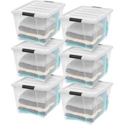 IRIS USA 6er-Pack 54 Quart stapelbare Aufbewahrungsbehälter mit Deckel [Hergestellt in den USA] – Alltagsorganisator mit Verriegelung, durchsichtiger Kunststoff, Organisationsbehälter, Schrank, Schlafzimmer, Regaleinheiten, Heimaufbewahrung – transparent/