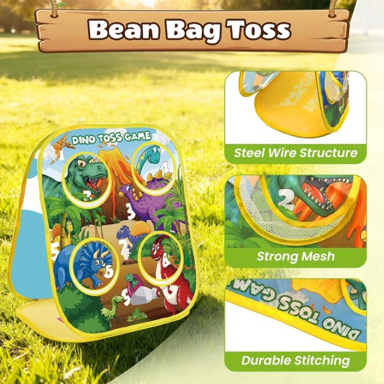 3-in-1-Dinosaurier-Futter-Sitzsack-Wurfspiel für Jungen und Kleinkinder im Alter von 3 4 bis 5 Jahren, Osterkörbchenfüller, Outdoor-Spielzeug außerhalb des Hinterhofrasens, Indoor-Familienpartyspiel, Geburtstagsgeschenke für 3–5 Vorschulkinder