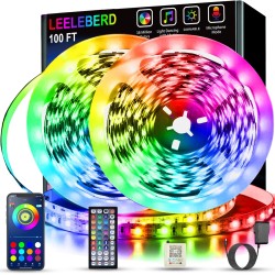 Leeleberd LED-Leuchten für Schlafzimmer, 30 m (2 Rollen à 50 Fuß), Musiksynchronisation, Farbwechsel, RGB-LED-Streifen mit Fernbedienung, App-Steuerung, Bluetooth-LED-Streifen, Lichter für Zimmer, Zuhause, Küche, Party-Dekoration