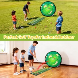 AOSITE Kleinkind-Golfset, 5-in-1-Klebe-Golfspielspielzeug für Kinder mit 3 Golfschlägern, Putting-Matte, 4-seitigem Chipping-Netz, Golfsport für Kinder, Indoor-Outdoor-Spielzeug, Kinder-Golfset, Aktivitätsparty, Geburtstagsgeschenk ab 3 Jahren