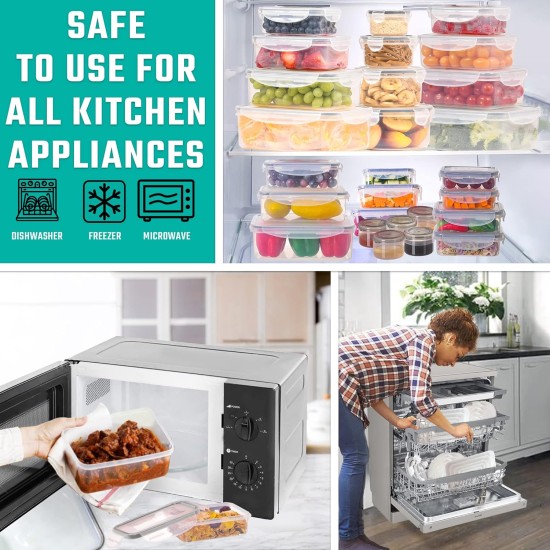 RockBerry 50 Stück große Lebensmittel-Aufbewahrungsbehälter mit Deckel, luftdicht – 85 Unzen bis kleine Behälter – insgesamt 526 Unzen, stapelbares Küchenset – BPA-frei, auslaufsichere Behälter – gefrierschrank- und mikrowellengeeignet