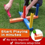 Ringwurfspiel für Kinder, Indoor- und Outdoor-Spiel für Familien und Erwachsene mit 5 Stangen, 2 Basen und 16 Ringen in 4 Farben, weiches Schaumstoffspielzeug für Kinder-Ringwurfspaß im Hinterhof