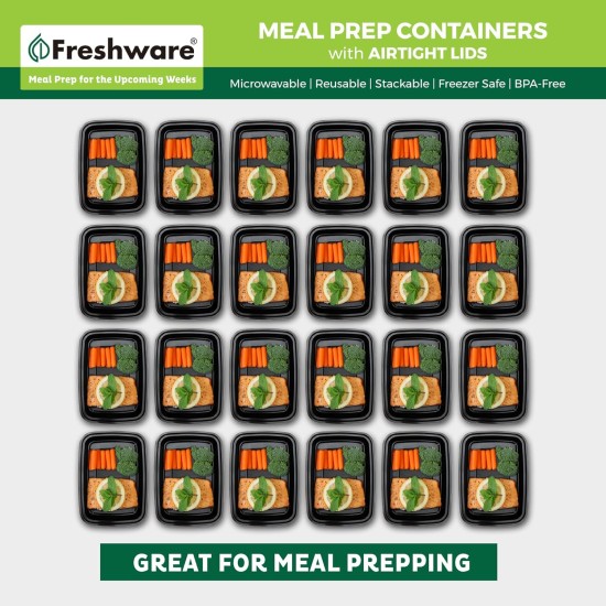 Freshware Meal-Prep-Behälter [50er-Pack] Frischhaltedosen mit 1 Fach und Deckel, Bento-Box, BPA-frei, stapelbar, mikrowellen-/spülmaschinen-/gefriergeeignet (16 oz)