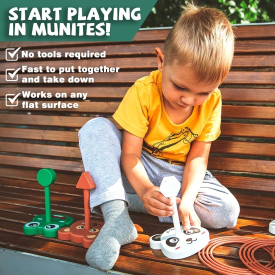 Tierisches Ringwurfspiel-Spielzeugset für Kinder, 6 Zielscheibenständer und 36 Ringe kombiniert, Indoor-Outdoor-Partyhof, Familienaktivität für Erwachsene, Feiertagsgeschenk, Geburtstagsgeschenk für Kleinkinder, Jungen, Mädchen, Kinder ab 3 Jahren