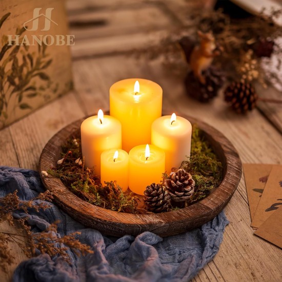 Hanobe Holztablett für Couchtisch: Kerzenhalter, Teller, rund, dekoratives Serviertablett – Vintage-Tischdekoration, rustikale Bauernhaus-Heimdekoration Hanobe Holztablett für Couchtisch: Kerzenhalter, Teller, rund, dekoratives Serviertablett – Vintage-Tischdekoration, rustikale Bauernhaus-Heimdekoration