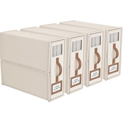 4er-Pack faltbare Bettwäsche-Sets, Organizer und Aufbewahrung (King- und Queen-Size-Größe), Schrank-Organizer aus Leinenstoff mit Fenster, faltbare Bettwäsche-Aufbewahrungsbox für Bettwäsche und Kissenwürfel-Organizer, Beige
