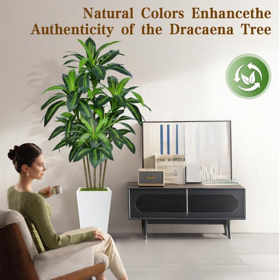 1,8 m großer künstlicher Dracaena-Baum, künstlicher Baum für den Innenbereich mit weißem hohem Pflanzgefäß, hohe künstliche Pflanzen für den Innenbereich, künstlicher Seidenbaum für Heim- und Bürodekoration (weiß)
