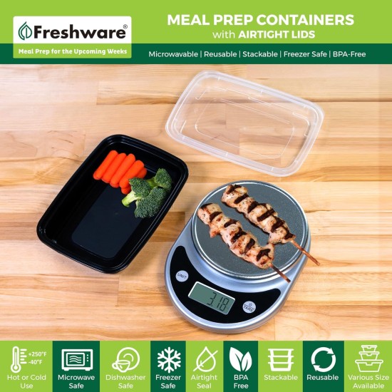 Freshware Meal-Prep-Behälter [50er-Pack] Frischhaltedosen mit 1 Fach und Deckel, Bento-Box, BPA-frei, stapelbar, mikrowellen-/spülmaschinen-/gefriergeeignet (16 oz)