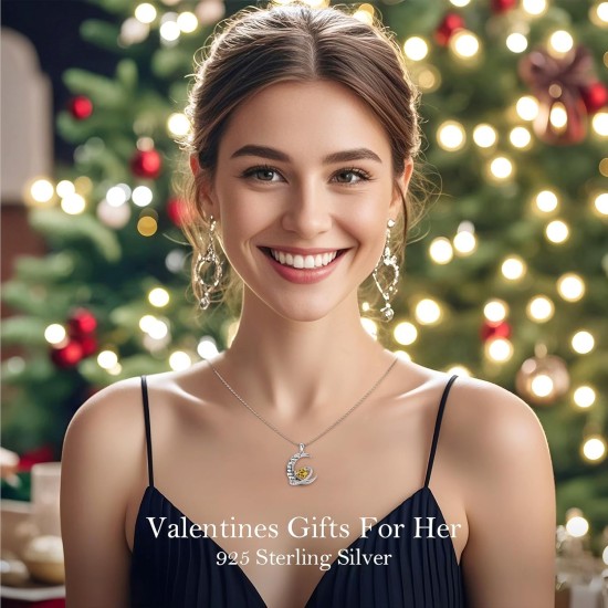 Distanz-Valentinstagsgeschenk „I Love You to The Moon and Back“-Halskette für Frauen, S925-Sterlingsilber-Herz-Geburtsstein-Halskette „Forever Love“, Jubiläums-Geburtstags-Schmuckgeschenke für ihre Ehefrau