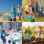 Kinder-Gartenset mit Schubkarre, Gartengeräte aus echtem Metall für Kinder im Alter von 3–8 Jahren, 4 Werkzeuge mit langem Griff, 3 Handwerkzeuge, Handschuhe, 5 Aufkleber, Handbuch, Outdoor-Hinterhofspielzeug als Geschenk für Kleinkinder