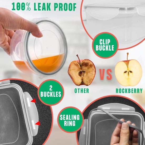 RockBerry 50 Stück große Lebensmittel-Aufbewahrungsbehälter mit Deckel, luftdicht – 85 Unzen bis kleine Behälter – insgesamt 526 Unzen, stapelbares Küchenset – BPA-frei, auslaufsichere Behälter – gefrierschrank- und mikrowellengeeignet