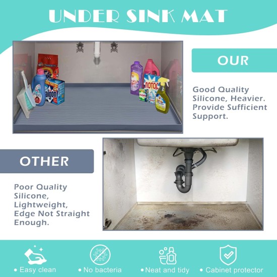 URMONA wasserdichte Silikon-Unterwaschbeckenmatte, 78,7 x 55,9 cm, Regaleinlage für Küche und Badezimmer, Schrank- und Thekenschutz, Aufbewahrung und Organizer, Katzentoilette, Utensilien für Haustiere, Katzen und Welpen (dunkelgrau)