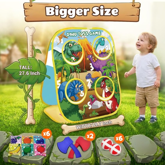 3-in-1-Dinosaurier-Futter-Sitzsack-Wurfspiel für Jungen und Kleinkinder im Alter von 3 4 bis 5 Jahren, Osterkörbchenfüller, Outdoor-Spielzeug außerhalb des Hinterhofrasens, Indoor-Familienpartyspiel, Geburtstagsgeschenke für 3–5 Vorschulkinder