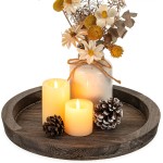 Hanobe Holztablett für Couchtisch: Kerzenhalter, Teller, rund, dekoratives Serviertablett – Vintage-Tischdekoration, rustikale Bauernhaus-Heimdekoration Hanobe Holztablett für Couchtisch: Kerzenhalter, Teller, rund, dekoratives Serviertablett – Vintage-Tischdekoration, rustikale Bauernhaus-Heimdekoration