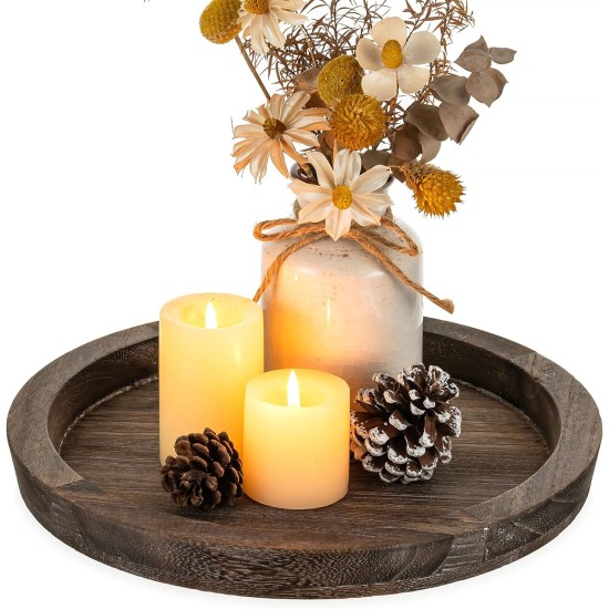 Hanobe Holztablett für Couchtisch: Kerzenhalter, Teller, rund, dekoratives Serviertablett – Vintage-Tischdekoration, rustikale Bauernhaus-Heimdekoration Hanobe Holztablett für Couchtisch: Kerzenhalter, Teller, rund, dekoratives Serviertablett – Vintage-Tischdekoration, rustikale Bauernhaus-Heimdekoration