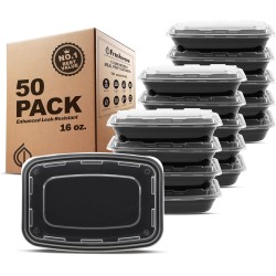 Freshware Meal-Prep-Behälter [50er-Pack] Frischhaltedosen mit 1 Fach und Deckel, Bento-Box, BPA-frei, stapelbar, mikrowellen-/spülmaschinen-/gefriergeeignet (16 oz)