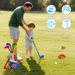 PJG Golf-Set für Kleinkinder, Kunststoff-Golfschläger für Kinder im Alter von 1 2 3 4 5 Jahren mit 4 Golfschlägern und 10 Bällen, Golfspielzeug für Kleinkinder im Innen- und Außenbereich mit Wagen für Jungen und Mädchen zum Geburtstag (blau)