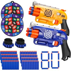2er-Pack Blasterpistolen für Jungen, Spielzeug für Kinder ab 3 Jahren, 80 Pfeile aus weichem Schaumstoff, 2 Zielscheiben und 2 Handschlaufen, Waffenspielzeug, Geschenke für Kinder im Alter von 8–12 Jahren, Weihnachtsstrumpffüller, Partyzubehör für Kleinki