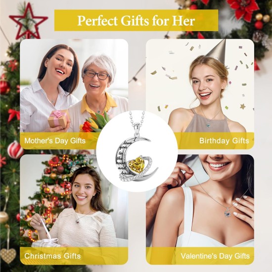 Distanz-Valentinstagsgeschenk „I Love You to The Moon and Back“-Halskette für Frauen, S925-Sterlingsilber-Herz-Geburtsstein-Halskette „Forever Love“, Jubiläums-Geburtstags-Schmuckgeschenke für ihre Ehefrau