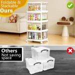 SNSLXH Tragbare durchsichtige Aufbewahrungskörbe mit Deckel und Rädern, 24QT durchsichtige Aufbewahrungskörbe mit Deckel, 4-stufige Kunststoffbehälter mit Rädern, stapelbar, magnetische Türen, für Schlafzimmer, Wohnzimmer, Büro