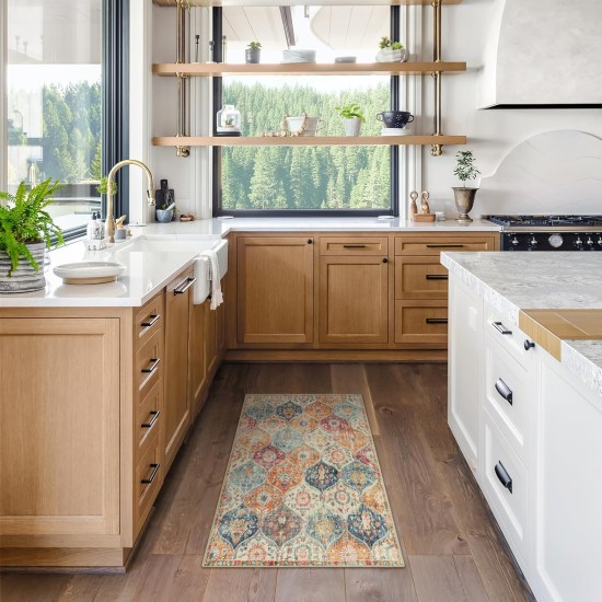 Waschbarer marokkanischer Spalierteppich von Lahome, 2 x 3 Küchenteppiche für den Badezimmereingang, rutschfeste Fußmatte für den Innenbereich, ultradünn, kleiner orientalischer Überwurfteppich für den Schlafzimmereingang, Elise, Creme/Mehrfarbig