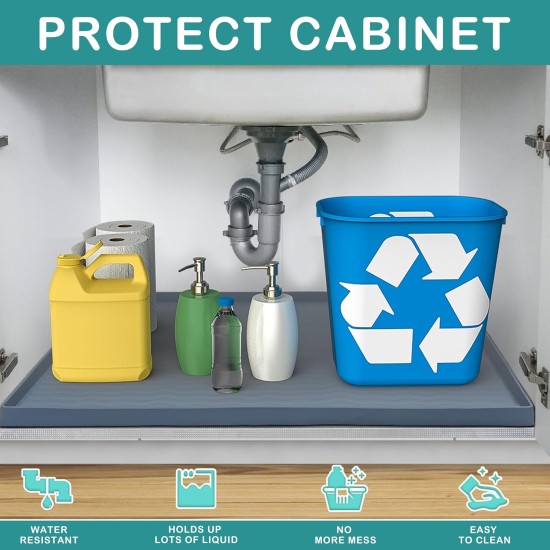 URMONA wasserdichte Silikon-Unterwaschbeckenmatte, 78,7 x 55,9 cm, Regaleinlage für Küche und Badezimmer, Schrank- und Thekenschutz, Aufbewahrung und Organizer, Katzentoilette, Utensilien für Haustiere, Katzen und Welpen (dunkelgrau)