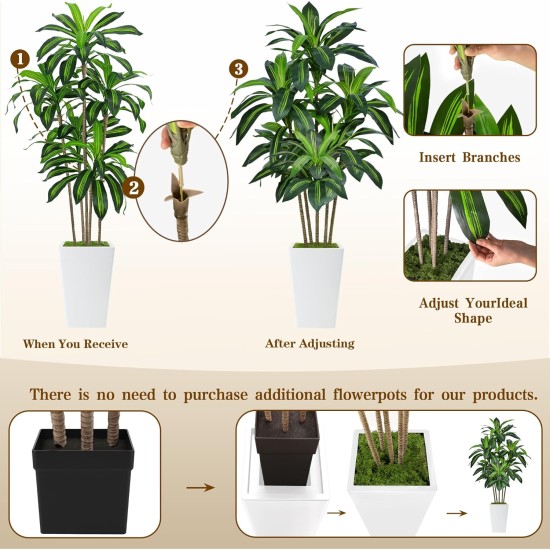 1,8 m großer künstlicher Dracaena-Baum, künstlicher Baum für den Innenbereich mit weißem hohem Pflanzgefäß, hohe künstliche Pflanzen für den Innenbereich, künstlicher Seidenbaum für Heim- und Bürodekoration (weiß)
