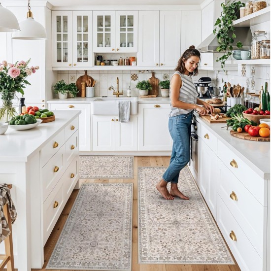 3-teiliges Küchenteppich-Set mit Läufer – rutschfeste, waschbare Boho-Küchenmatten für Waschbecken, Boden, Eingangsbereich, Flur und Badezimmer – weiche kleine Überwurfteppiche, Heimdekoration (Beige, 2 x 3 + 2 x 4 + 2 x 5) 3-teiliges Küchenteppich-Set mit Läufer – rutschfeste, waschbare Boho-Küchenmatten für Waschbecken, Boden, Eingangsbereich, Flur und Badezimmer – weiche kleine Überwurfteppiche, Heimdekoration (Beige, 2 x 3 + 2 x 4 + 2 x 5)