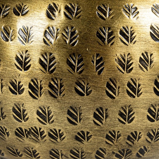 Runder Behälter aus gehämmertem Metall mit Vogel-Endstück, Messing-Finish